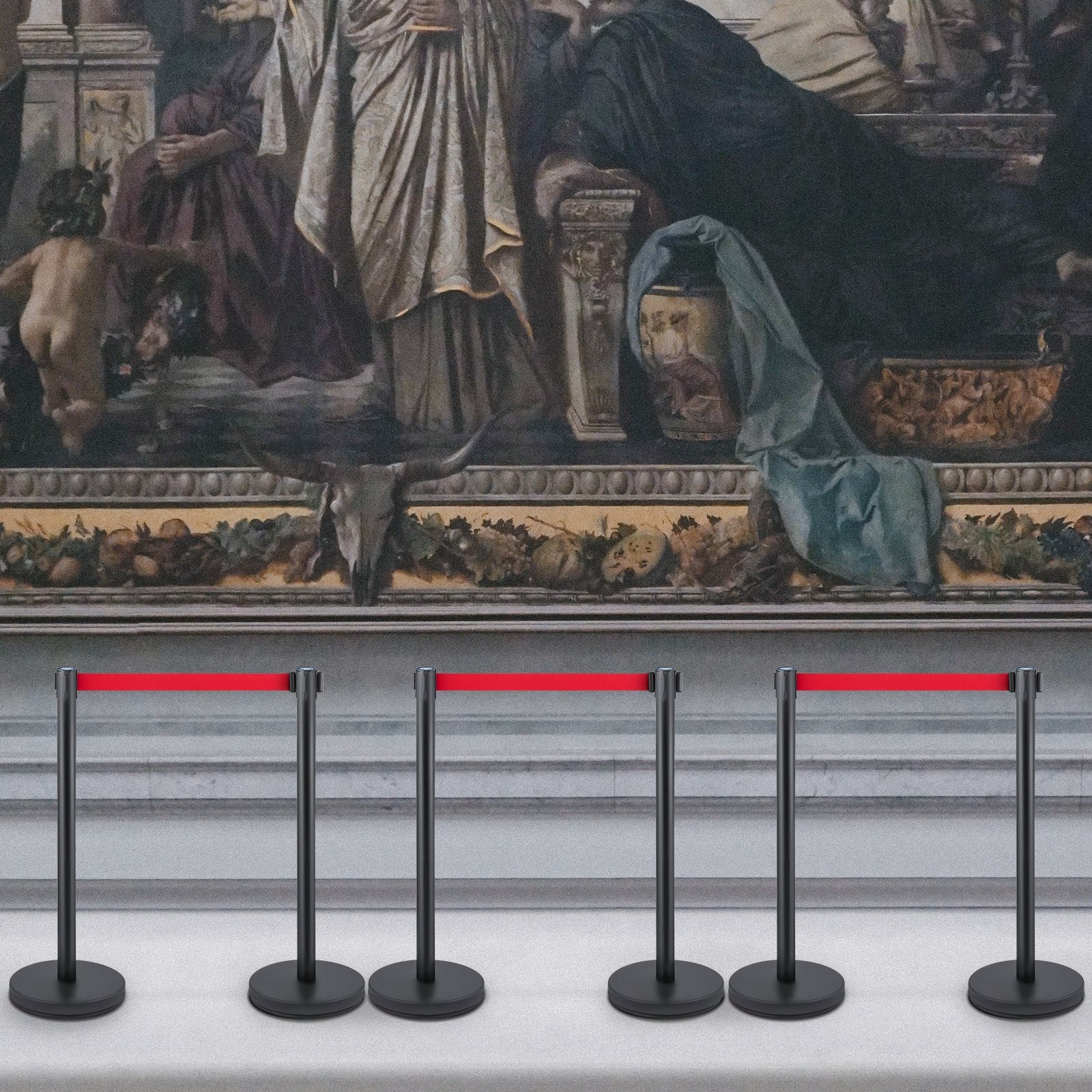 Crowd Control Stanchion, Set of 6 Pieces Stanchion Set, Stanchion Set with 6.6 ft/2 m Red Retractable Belt, Crowd Control Barrier with Rubber Base – Easy Connect Assembly for Crowd Control (Black) - Image 8