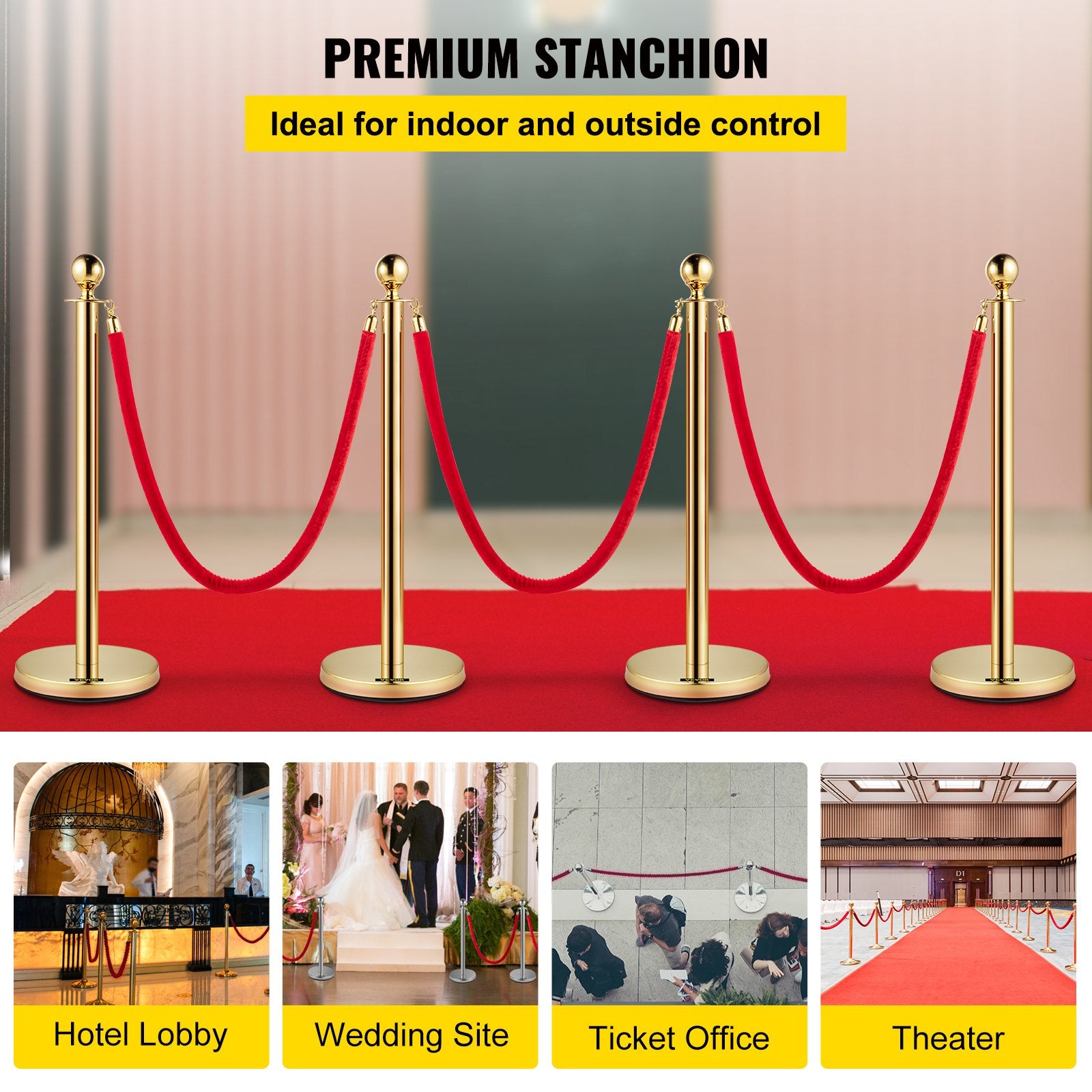 4PCS Gold Stanchion Posts Queue, 38 Inch Red Velvet Rope, Crowd Control Barriers Queue Line Rope, Barriers for Party Supplies - Image 2