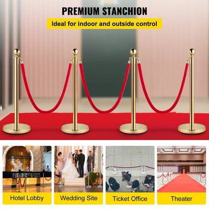 4PCS Gold Stanchion Posts Queue, 38 Inch Red Velvet Rope, Crowd Control Barriers Queue Line Rope, Barriers for Party Supplies - Image 2