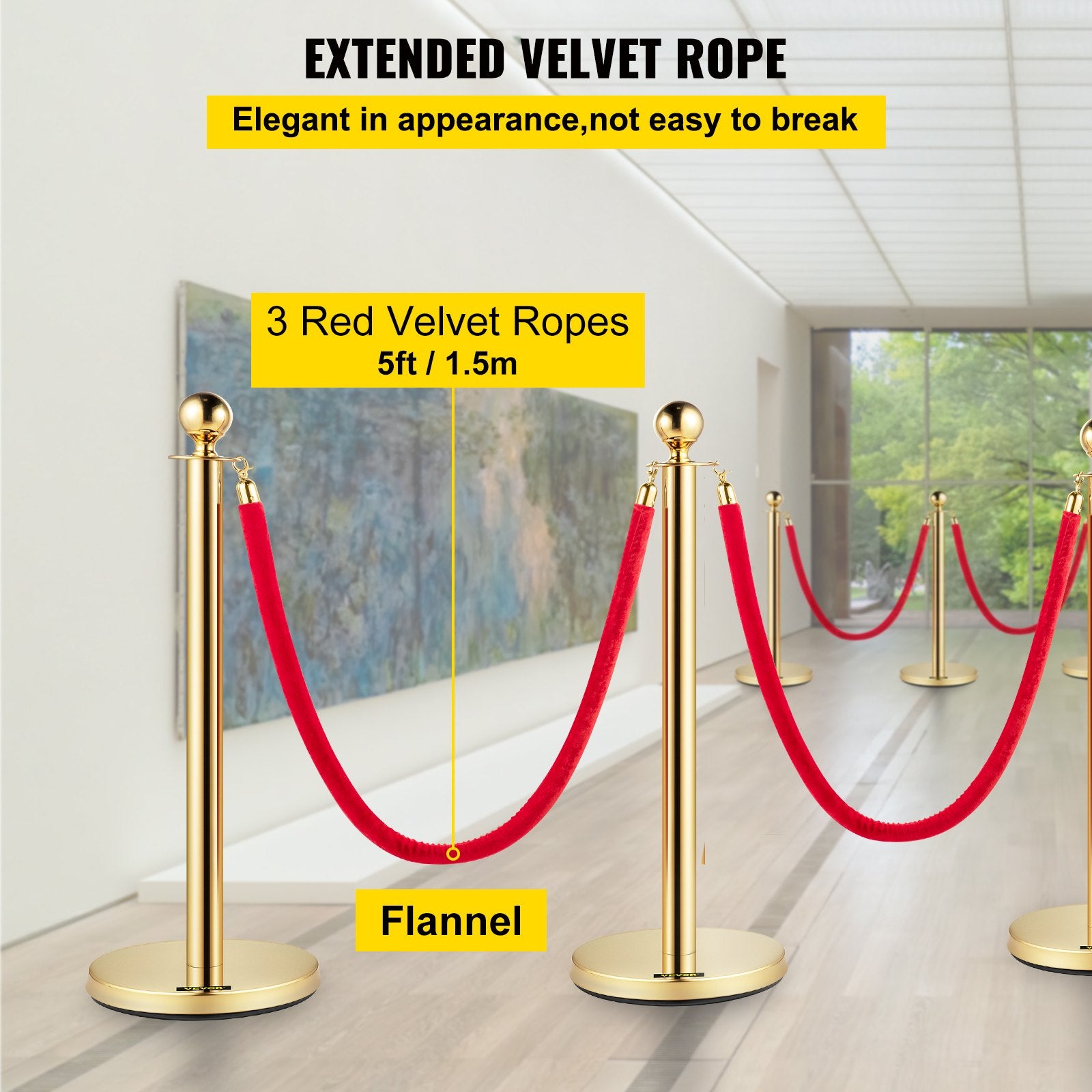 4PCS Gold Stanchion Posts Queue, 38 Inch Red Velvet Rope, Crowd Control Barriers Queue Line Rope, Barriers for Party Supplies - Image 4