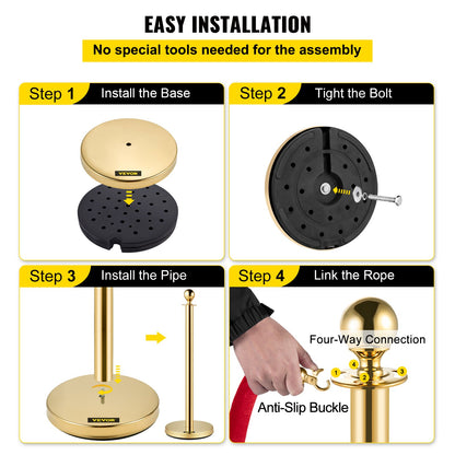 4PCS Gold Stanchion Posts Queue, 38 Inch Red Velvet Rope, Crowd Control Barriers Queue Line Rope, Barriers for Party Supplies - Image 6