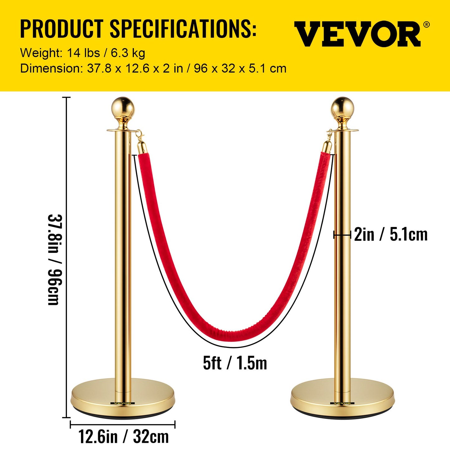 4PCS Gold Stanchion Posts Queue, 38 Inch Red Velvet Rope, Crowd Control Barriers Queue Line Rope, Barriers for Party Supplies - Image 7