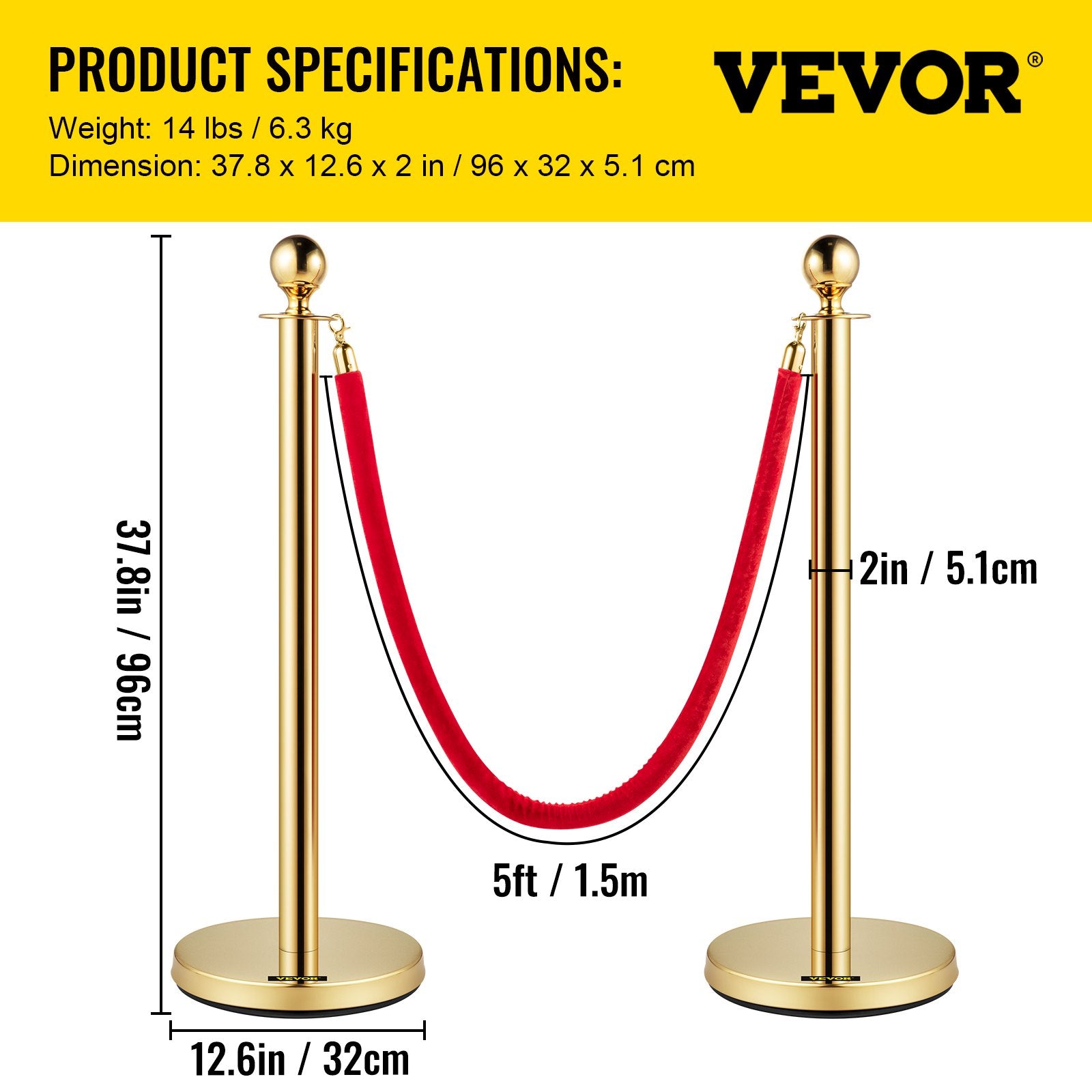 4PCS Gold Stanchion Posts Queue, 38 Inch Red Velvet Rope, Crowd Control Barriers Queue Line Rope, Barriers for Party Supplies - Image 7
