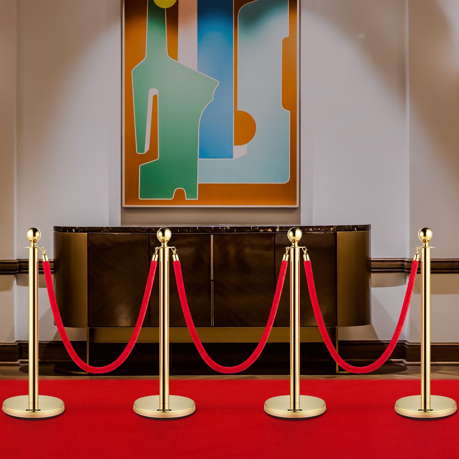 4PCS Gold Stanchion Posts Queue, 38 Inch Red Velvet Rope, Crowd Control Barriers Queue Line Rope, Barriers for Party Supplies - Image 8