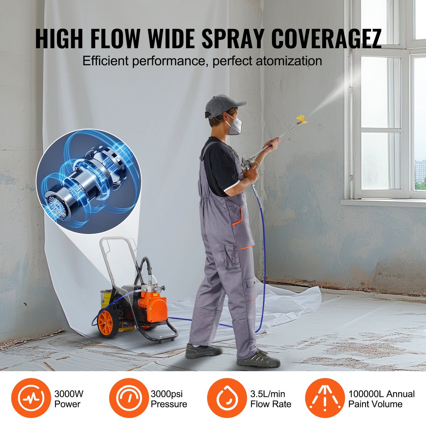 Cart Airless Paint Sprayer Diaphragm Paint Airless Sprayer 1700W Electric - Image 3