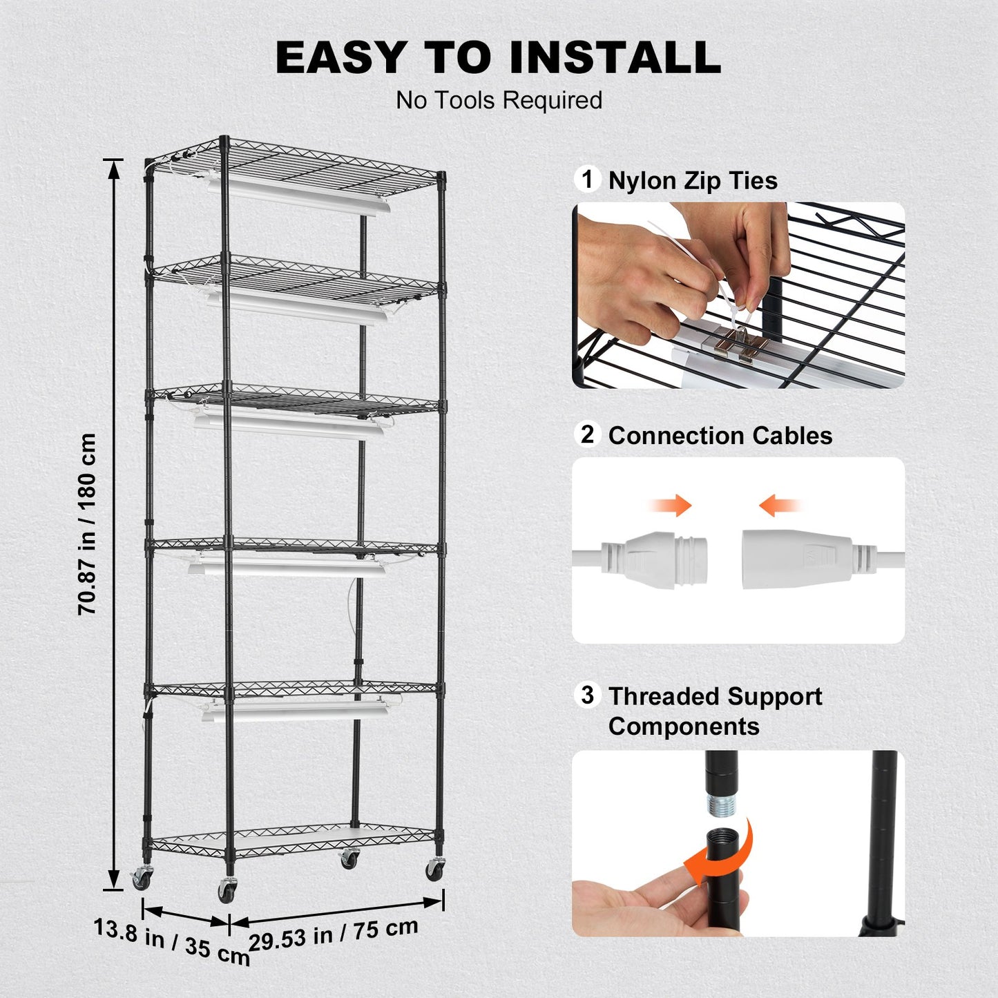 DIY Plant Stand with Grow Lights 6 Tiers 192W 70.9" Tall Plant Grow Shelf - Image 5