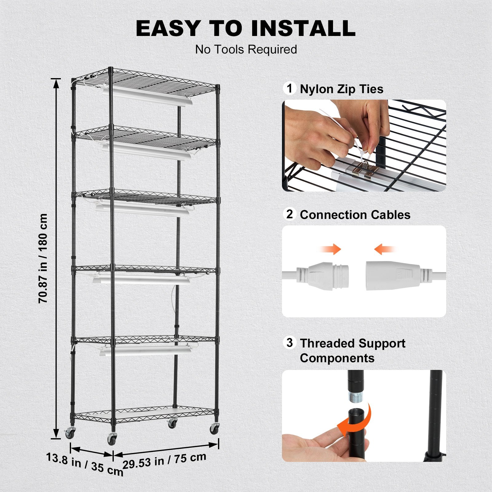 DIY Plant Stand with Grow Lights 6 Tiers 192W 70.9" Tall Plant Grow Shelf - Image 5