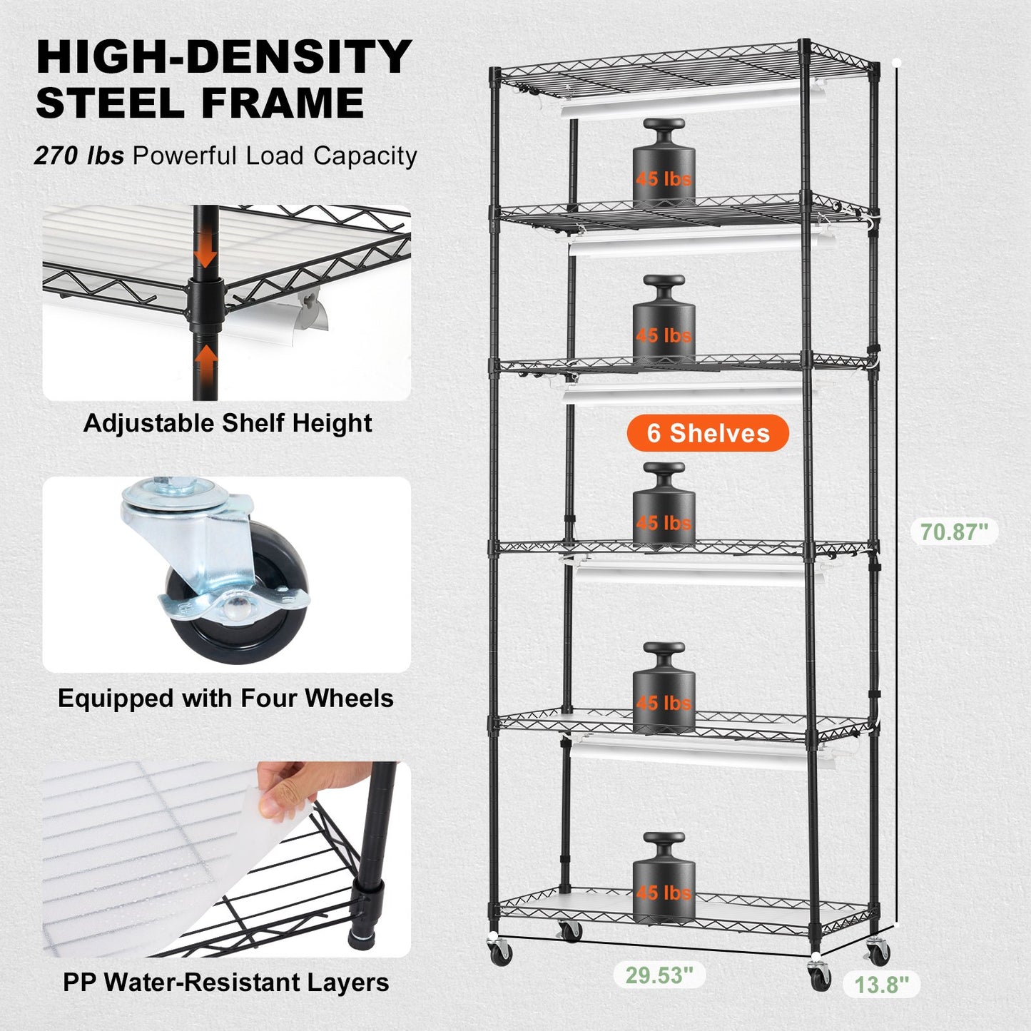 DIY Plant Stand with Grow Lights 6 Tiers 192W 70.9" Tall Plant Grow Shelf - Image 6