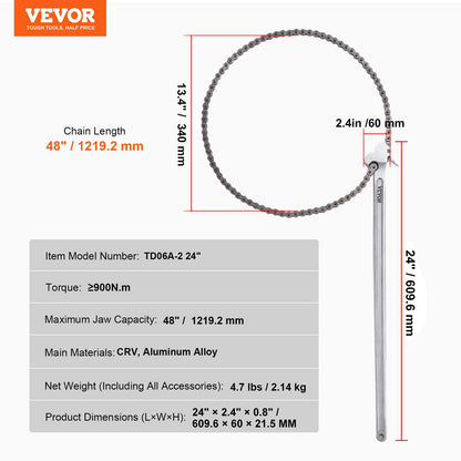 Chain Wrench, 48 inch Chain Pipe Wrench, 13.4 inch Diameter Capacity, CRV Reversible Pipe Fitting Tool Wrench with High Strength Jaw and Ergonomic Handle, for Pipe Installation and Car Repair - Image 7