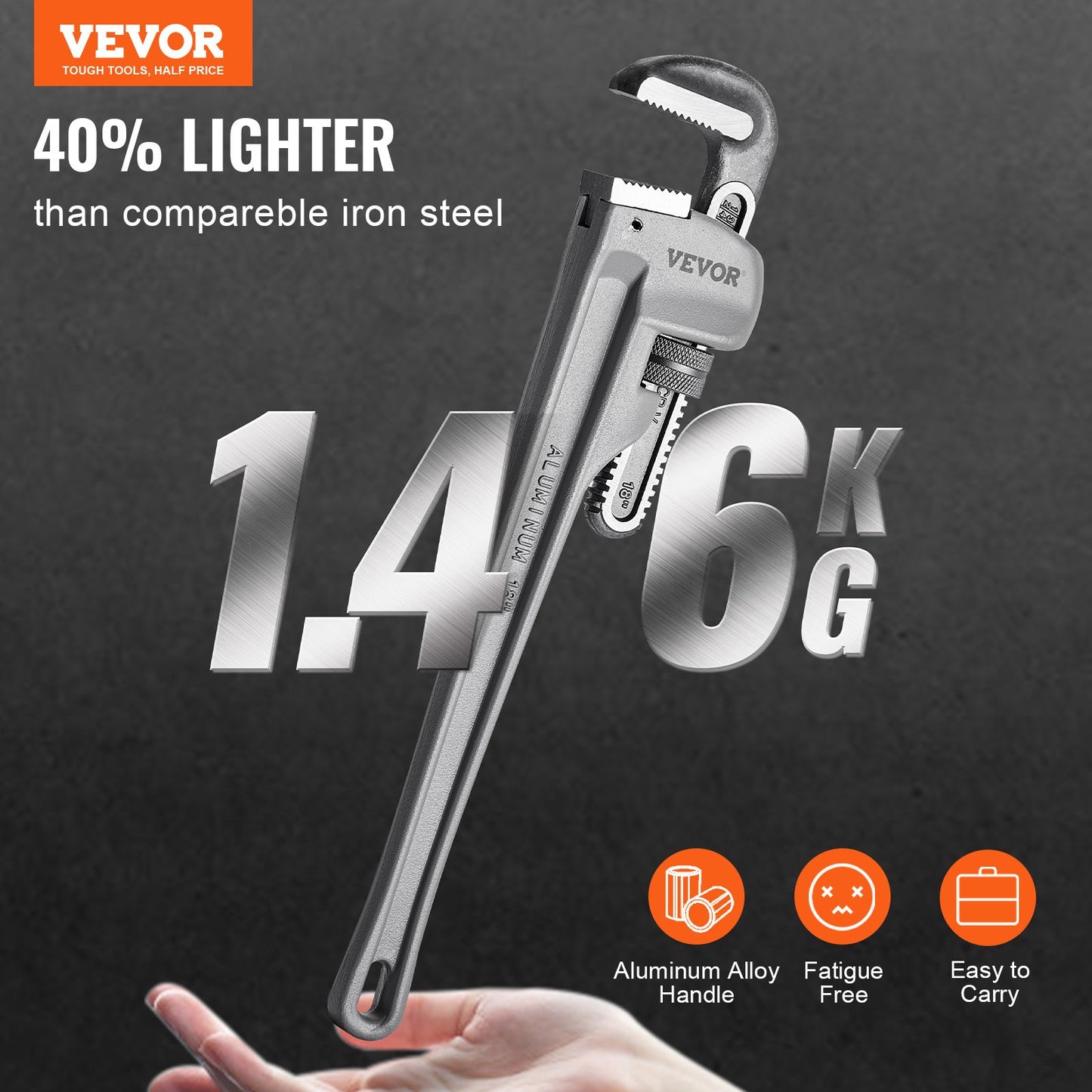 Pipe Wrench, 18" Aluminum Straight Pipe Wrench, Adjustable Plumbing Wrench, with High Strength Jaw and Ergonomic Handle, Easy to Carry, Hangable Design, for Water Pipes, Automotive Repairs - Image 2