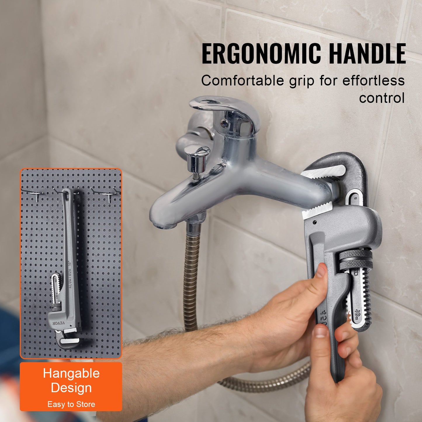 Pipe Wrench, 18" Aluminum Straight Pipe Wrench, Adjustable Plumbing Wrench, with High Strength Jaw and Ergonomic Handle, Easy to Carry, Hangable Design, for Water Pipes, Automotive Repairs - Image 4