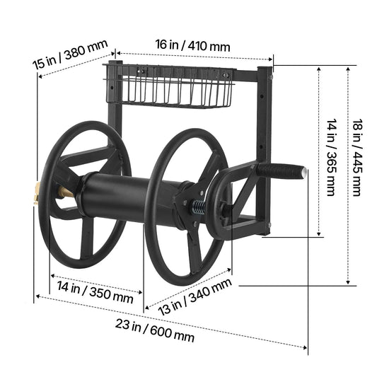 Wall Mounted Garden Hose Reel 125ft 5/8 in Metal Hose Reel with Basket - Image 8