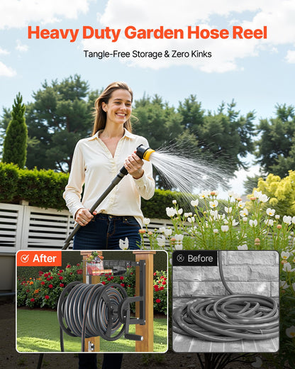 Wall Mounted Garden Hose Reel 125ft 5/8 in Metal Hose Reel with Basket - Image 5