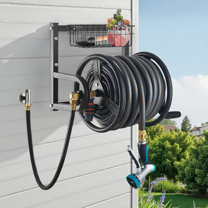 Wall Mounted Garden Hose Reel 125ft 5/8 in Metal Hose Reel with Basket - Image 8