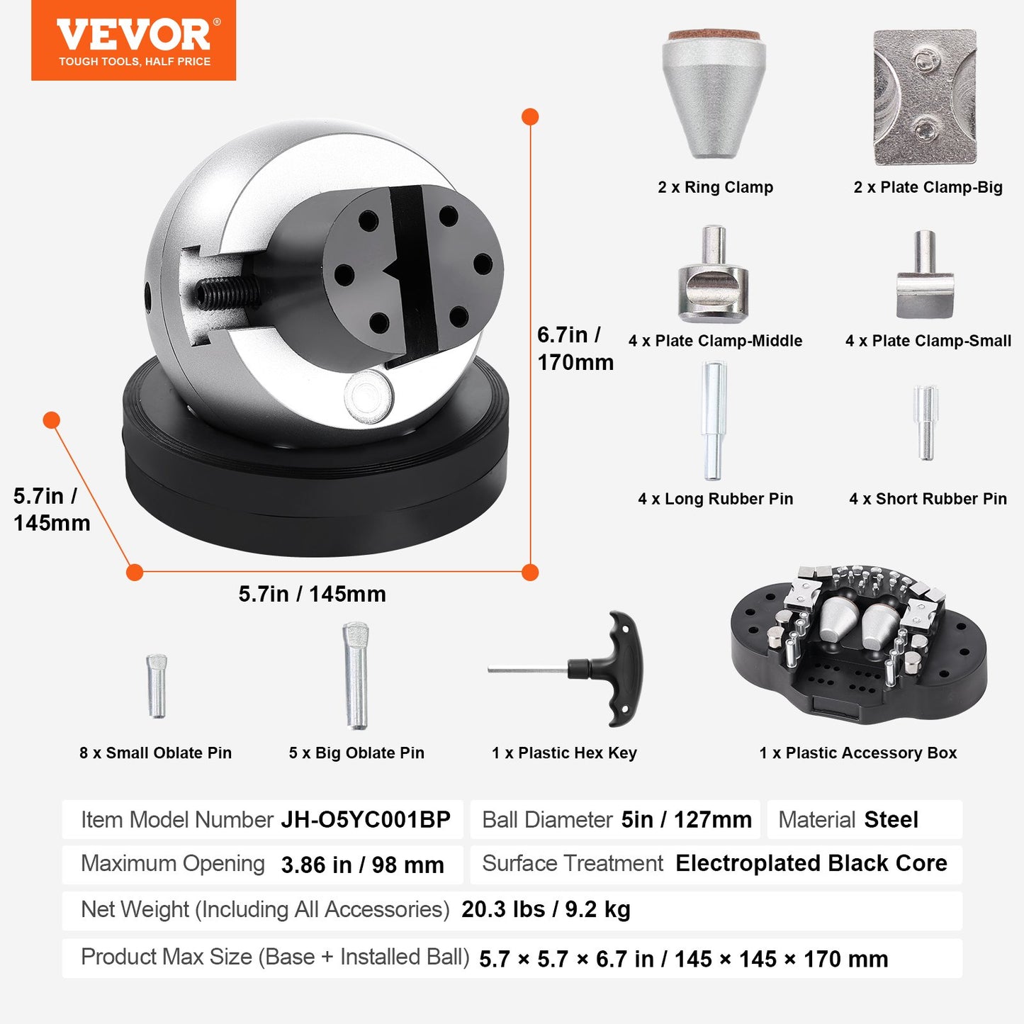 Engraving Block 5 inch Ball Vise Setting Jewelry Ball Vise Engraving with 34PCS Attachment and Rubber Base - Image 7