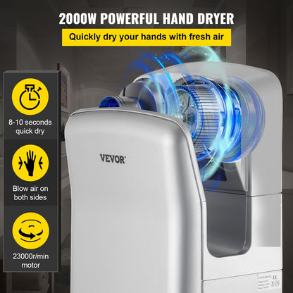 Jet Hand Dryer Blade Hand Dryer Automatic High Speed for Washroom Silver - Image 2