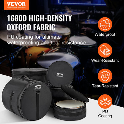 5-Piece Drum Bag Set, 1680D Oxford Fabric, Padded Drum Bags and Cases with 4.92 ft Detachable Shoulder Strap Carry Handles Foldable Design, for 55cm Kick 30cm Tom 33cm Tom 40cm Tom 35cm Snare - Image 2