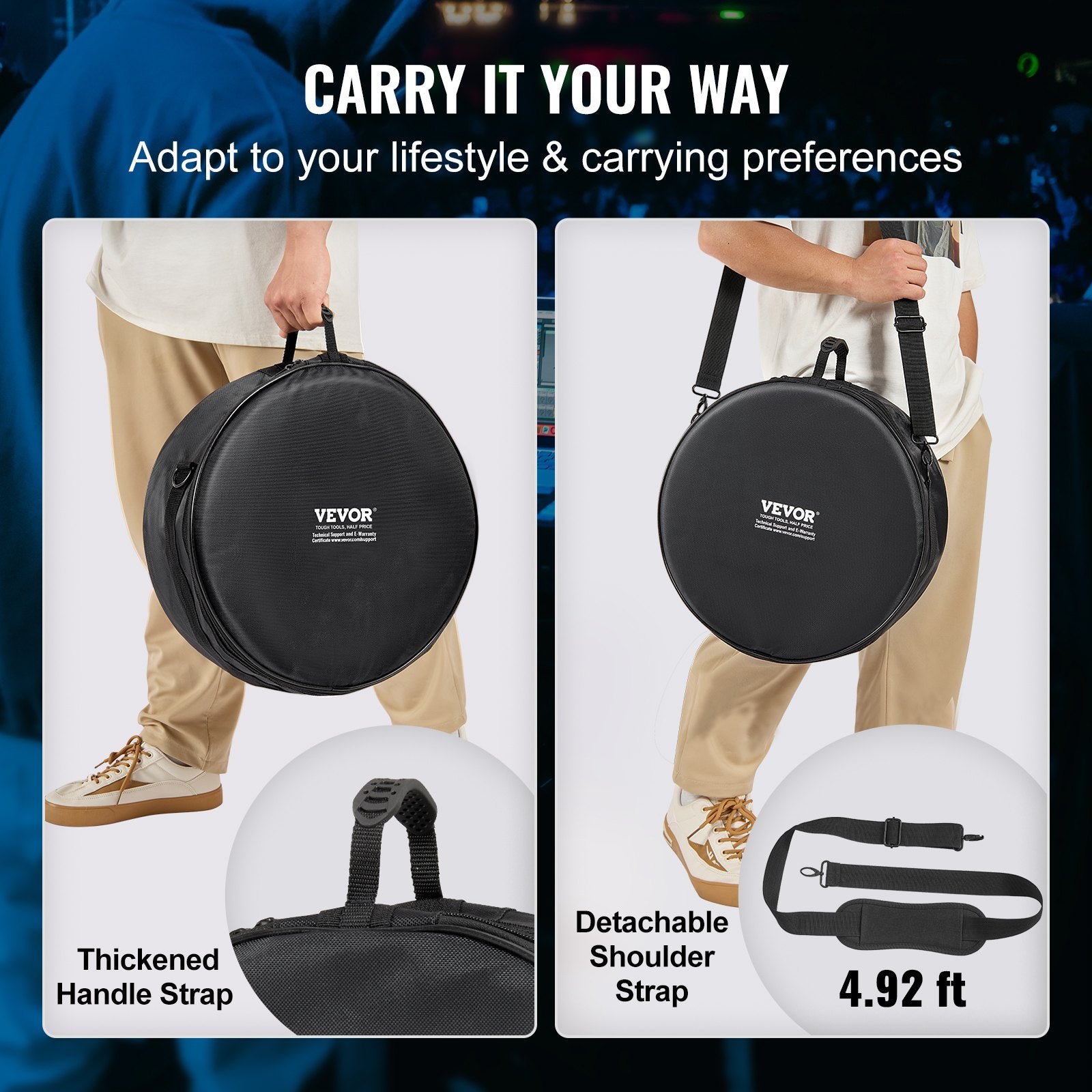5-Piece Drum Bag Set, 1680D Oxford Fabric, Padded Drum Bags and Cases with 4.92 ft Detachable Shoulder Strap Carry Handles Foldable Design, for 55cm Kick 30cm Tom 33cm Tom 40cm Tom 35cm Snare - Image 4