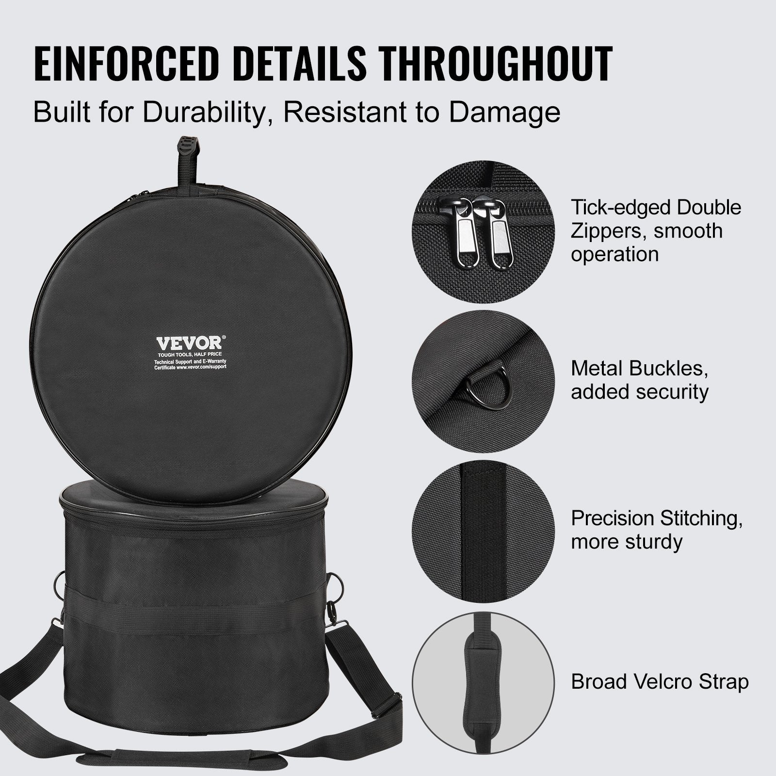 5-Piece Drum Bag Set, 1680D Oxford Fabric, Padded Drum Bags and Cases with 4.92 ft Detachable Shoulder Strap Carry Handles Foldable Design, for 55cm Kick 30cm Tom 33cm Tom 40cm Tom 35cm Snare - Image 6