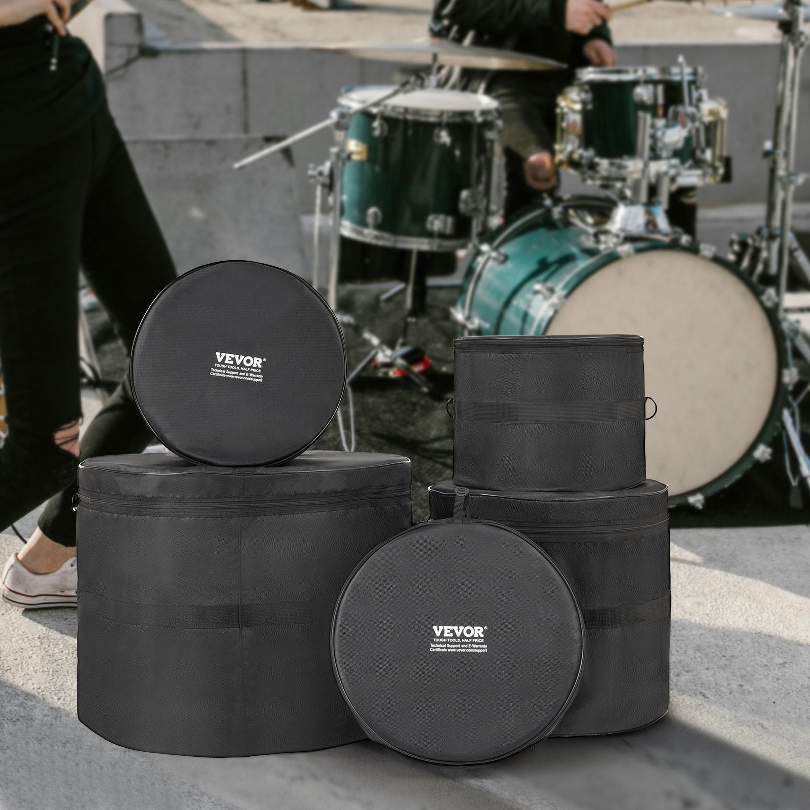 5-Piece Drum Bag Set, 1680D Oxford Fabric, Padded Drum Bags and Cases with 4.92 ft Detachable Shoulder Strap Carry Handles Foldable Design, for 55cm Kick 30cm Tom 33cm Tom 40cm Tom 35cm Snare - Image 8