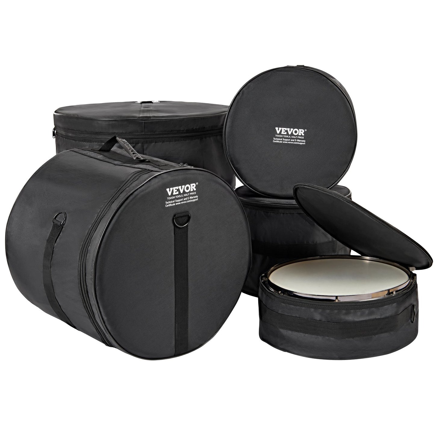 5-Piece Drum Bag Set, 1680D Oxford Fabric, Padded Drum Bags and Cases with 4.92 ft Detachable Shoulder Strap Carry Handles Foldable Design, for 55cm Kick 30cm Tom 33cm Tom 40cm Tom 35cm Snare - Image 9