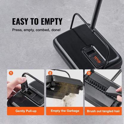 Carpet Sweeper, 200 mm Sweeping Paths, Floor Sweeper Manual Non Electric, 300 ml Dustbin Capacity with Comb for Home Office Rugs Hardwood Surfaces Wood Floors Laminate, Cleans Dust Pet Hair - Image 4