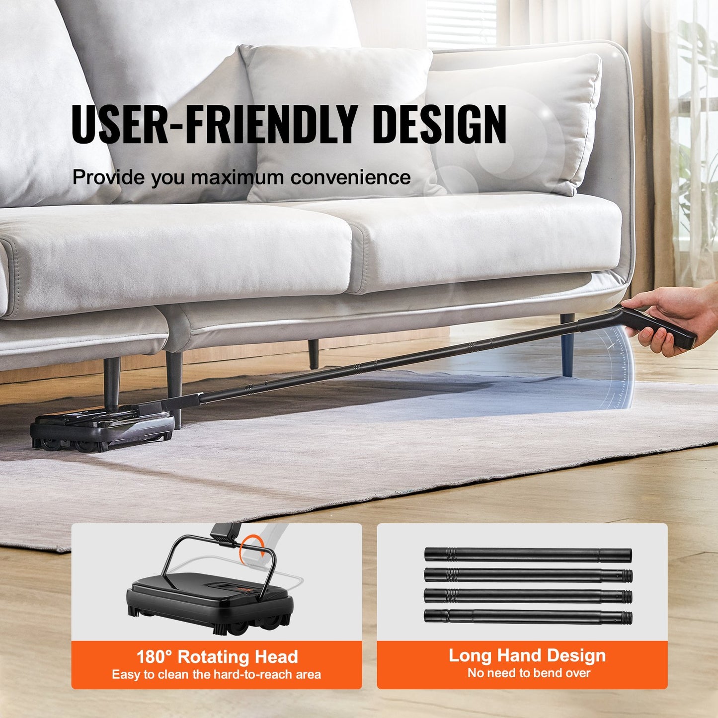 Carpet Sweeper, 200 mm Sweeping Paths, Floor Sweeper Manual Non Electric, 300 ml Dustbin Capacity with Comb for Home Office Rugs Hardwood Surfaces Wood Floors Laminate, Cleans Dust Pet Hair - Image 5