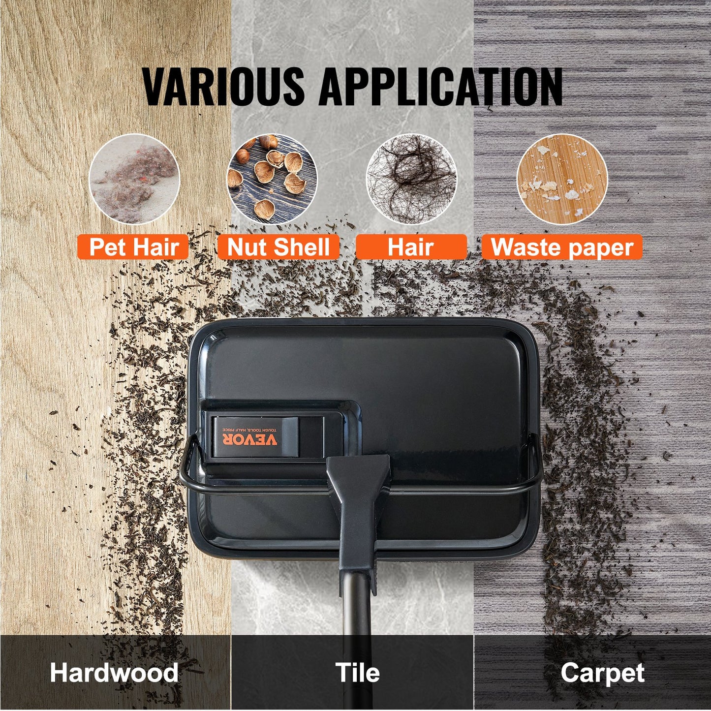 Carpet Sweeper, 200 mm Sweeping Paths, Floor Sweeper Manual Non Electric, 300 ml Dustbin Capacity with Comb for Home Office Rugs Hardwood Surfaces Wood Floors Laminate, Cleans Dust Pet Hair - Image 6