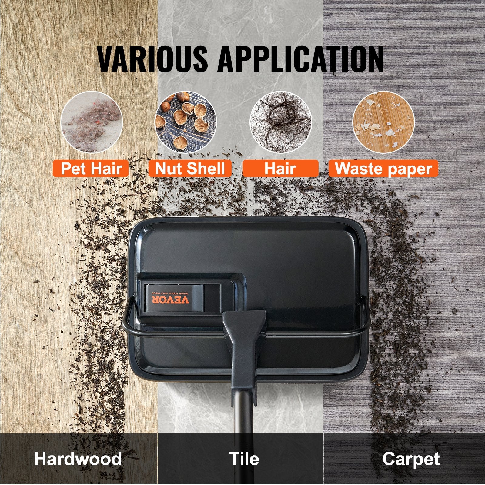 Carpet Sweeper, 200 mm Sweeping Paths, Floor Sweeper Manual Non Electric, 300 ml Dustbin Capacity with Comb for Home Office Rugs Hardwood Surfaces Wood Floors Laminate, Cleans Dust Pet Hair - Image 6