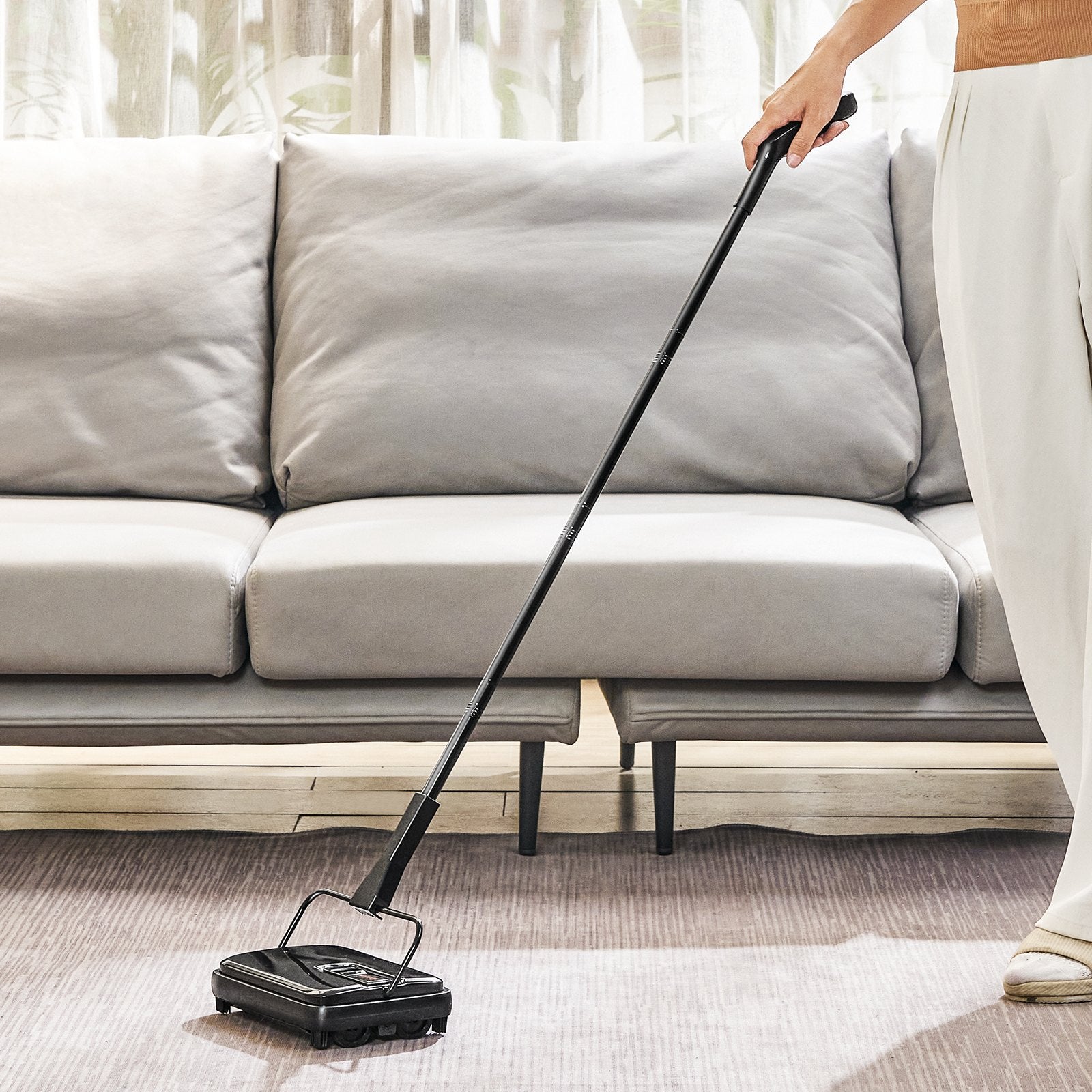 Carpet Sweeper, 200 mm Sweeping Paths, Floor Sweeper Manual Non Electric, 300 ml Dustbin Capacity with Comb for Home Office Rugs Hardwood Surfaces Wood Floors Laminate, Cleans Dust Pet Hair - Image 8