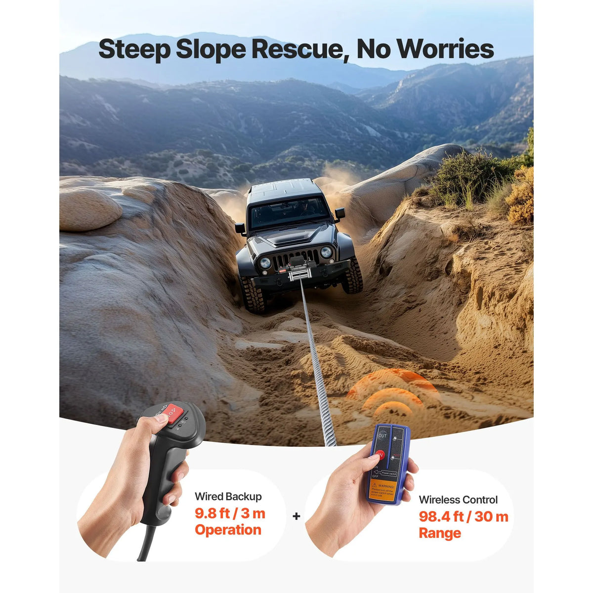 Electric Winch, 5400 kg Load Capacity, 12V DC Truck Winch with Φ9.1 mm x 24 m Steel Rope, Wireless & Wired Remote Control, IP55 Waterproof for Towing SUV Jeep Trailer Boat Off-Road Vehicle - Image 5