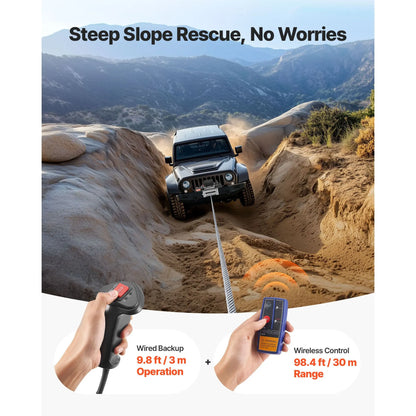 Electric Winch, 5400 kg Load Capacity, 12V DC Truck Winch with Φ9.1 mm x 24 m Steel Rope, Wireless & Wired Remote Control, IP55 Waterproof for Towing SUV Jeep Trailer Boat Off-Road Vehicle - Image 5