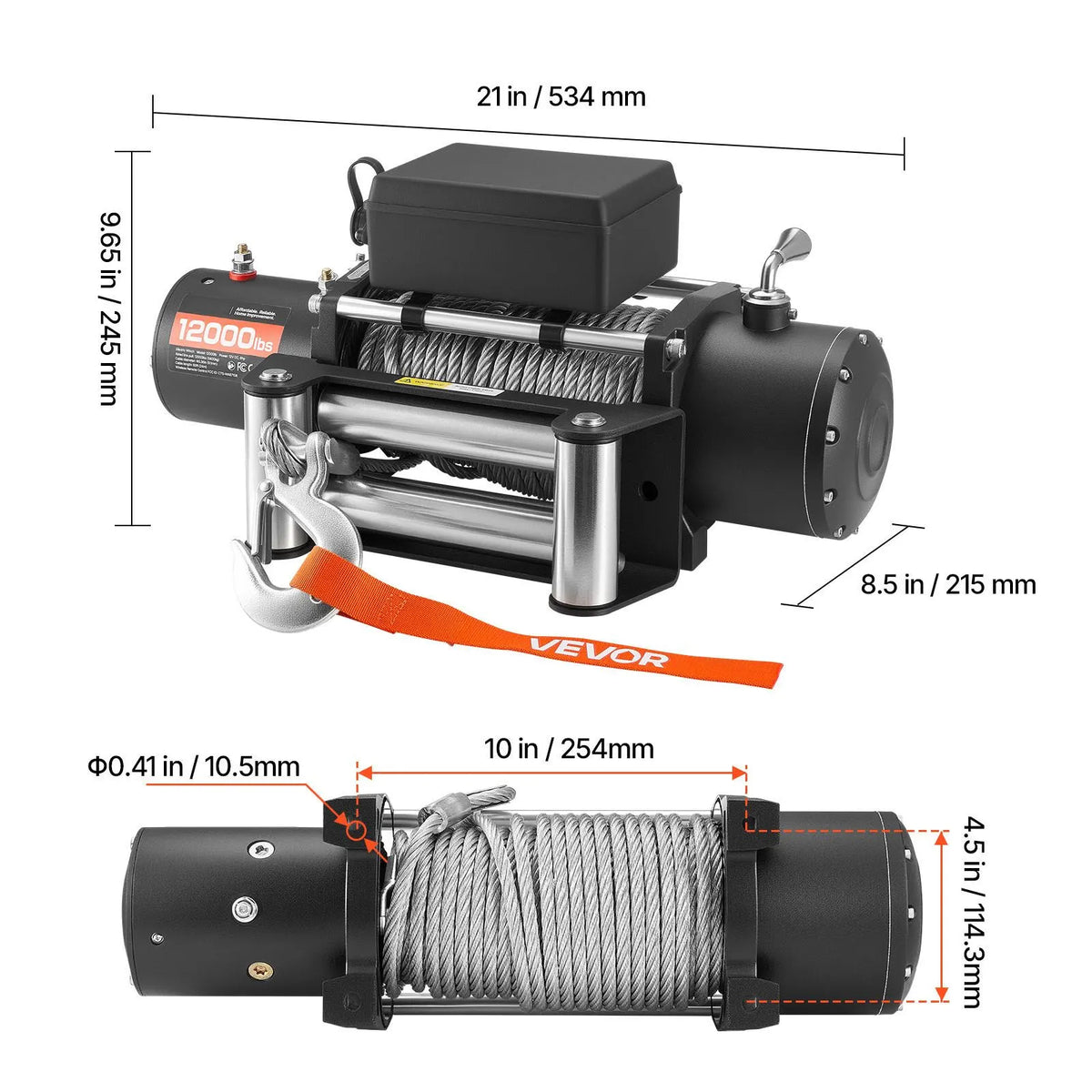 Electric Winch, 5400 kg Load Capacity, 12V DC Truck Winch with Φ9.1 mm x 24 m Steel Rope, Wireless & Wired Remote Control, IP55 Waterproof for Towing SUV Jeep Trailer Boat Off-Road Vehicle - Image 8