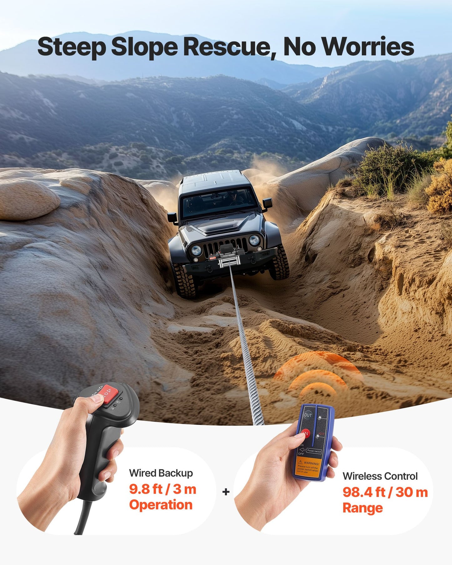 Electric Winch, 5400 kg Load Capacity, 12V DC Truck Winch with Φ9.1 mm x 24 m Steel Rope, Wireless & Wired Remote Control, IP55 Waterproof for Towing SUV Jeep Trailer Boat Off-Road Vehicle - Image 5
