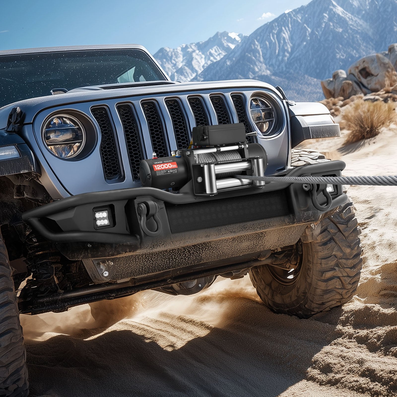 Electric Winch, 5400 kg Load Capacity, 12V DC Truck Winch with Φ9.1 mm x 24 m Steel Rope, Wireless & Wired Remote Control, IP55 Waterproof for Towing SUV Jeep Trailer Boat Off-Road Vehicle - Image 8