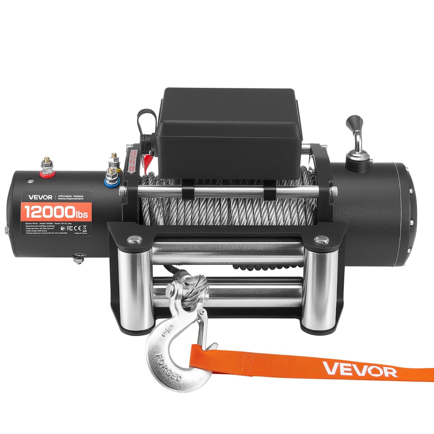 Electric Winch, 5400 kg Load Capacity, 12V DC Truck Winch with Φ9.1 mm x 24 m Steel Rope, Wireless & Wired Remote Control, IP55 Waterproof for Towing SUV Jeep Trailer Boat Off-Road Vehicle - Image 9