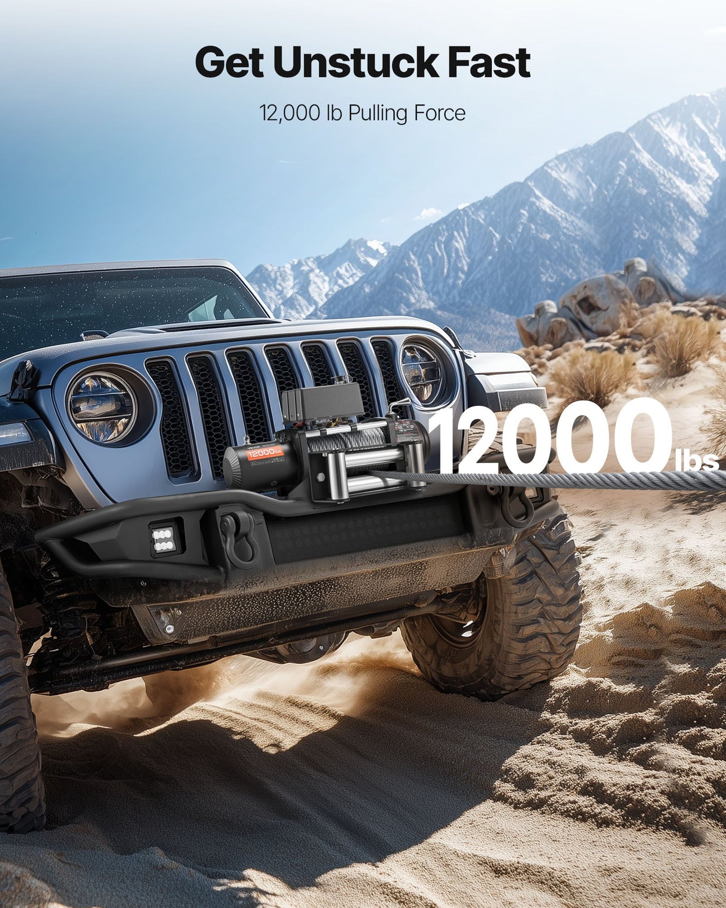 Electric Winch, 5400 kg Load Capacity, 12V DC Truck Winch with Φ9.1 mm x 26 m Steel Rope, Wireless & Wired Remote Control, Suitable for Towing SUV Jeep Trailer Boat Off-Road Vehicle - Image 2