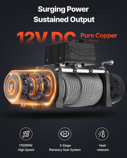 Electric Winch, 5400 kg Load Capacity, 12V DC Truck Winch with Φ9.1 mm x 26 m Steel Rope, Wireless & Wired Remote Control, Suitable for Towing SUV Jeep Trailer Boat Off-Road Vehicle - Image 3