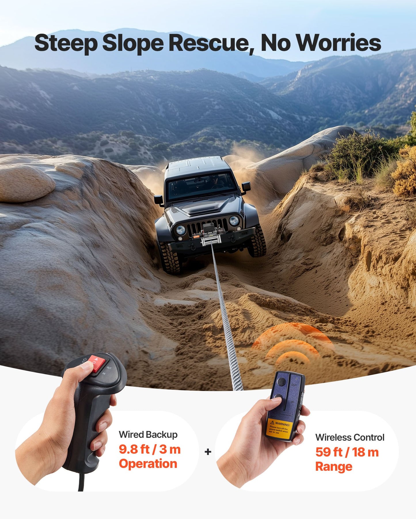 Electric Winch, 5400 kg Load Capacity, 12V DC Truck Winch with Φ9.1 mm x 26 m Steel Rope, Wireless & Wired Remote Control, Suitable for Towing SUV Jeep Trailer Boat Off-Road Vehicle - Image 5