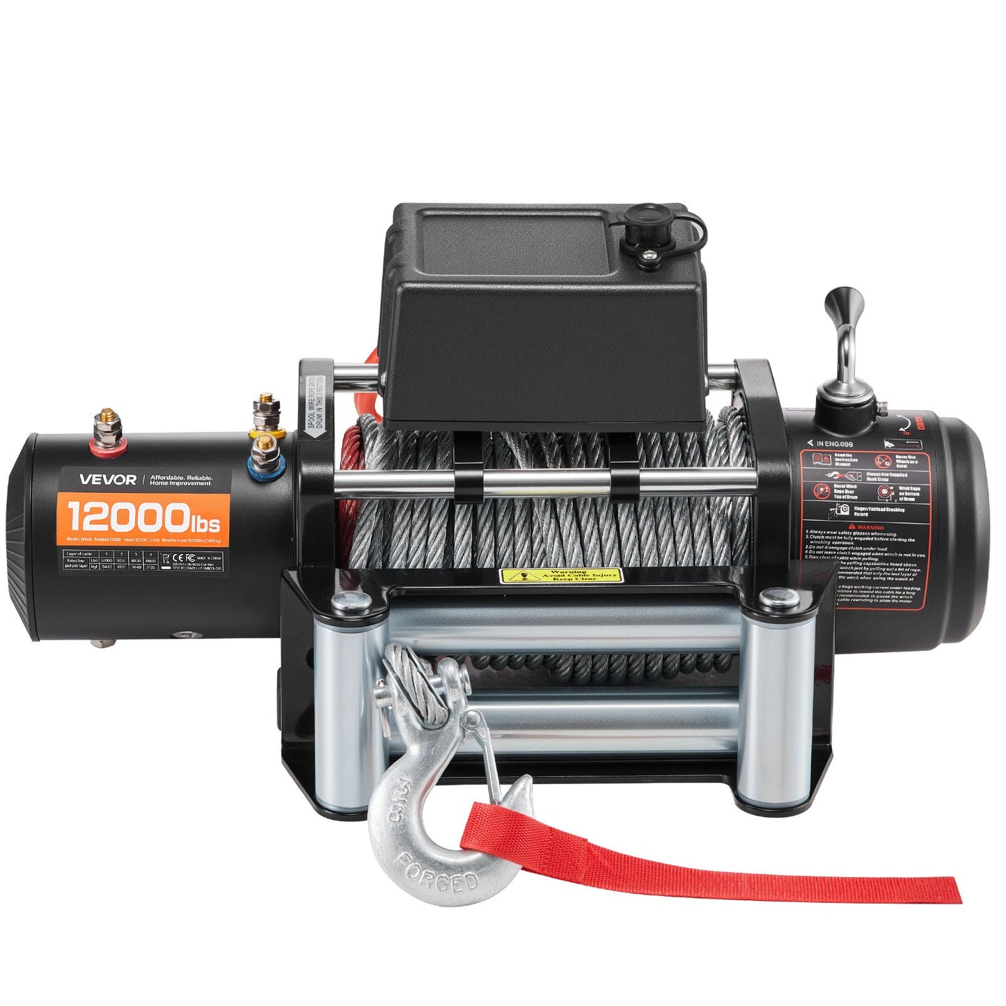 Electric Winch, 5400 kg Load Capacity, 12V DC Truck Winch with Φ9.1 mm x 26 m Steel Rope, Wireless & Wired Remote Control, Suitable for Towing SUV Jeep Trailer Boat Off-Road Vehicle - Image 9