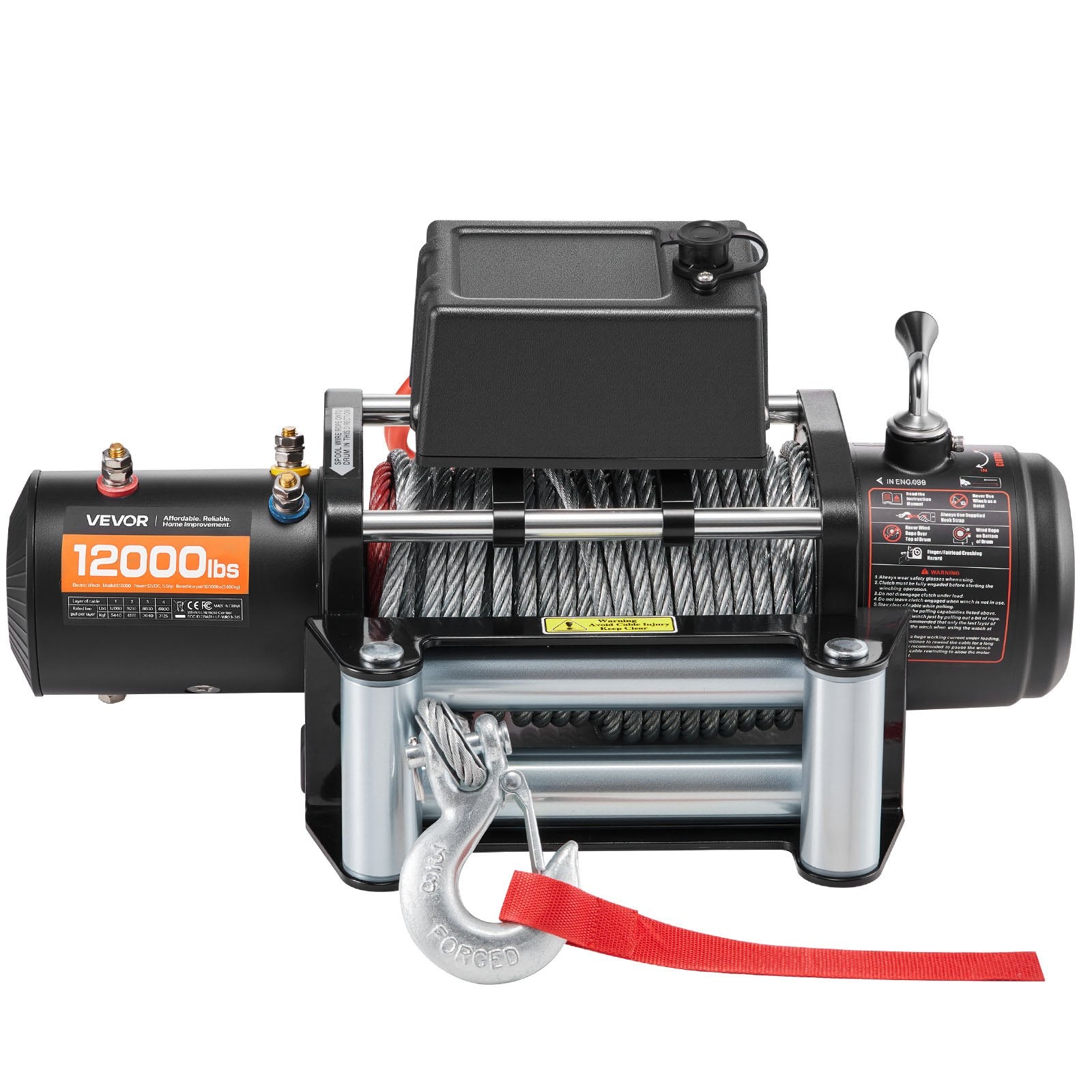 Electric Winch, 5400 kg Load Capacity, 12V DC Truck Winch with Φ9.1 mm x 26 m Steel Rope, Wireless & Wired Remote Control, Suitable for Towing SUV Jeep Trailer Boat Off-Road Vehicle - Image 9