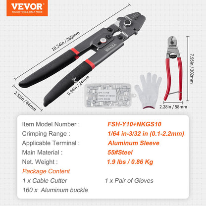 Crimping Tool, Up To 2.2mm Wire Rope Crimping Tool, Crimping Loop Sleeve Kit with a Cable Cutter and 160pcs Aluminum Buckles, Teflon Coating Anti-Rust Fishing Crimping Tool - Image 7
