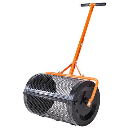 Compost Spreader, 24 in Wide Peat Moss Spreader with T Shaped Handle, 3 Heights Adjustable, Powder-Coated Steel Garden Peat Moss Roller, Heavy Duty Grass Seed Spreaders for Planting Seeding
