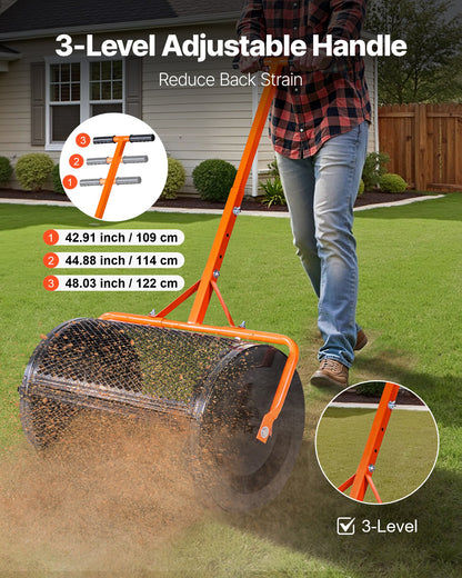 Compost Spreader, 24 in Wide Peat Moss Spreader with T Shaped Handle, 3 Heights Adjustable, Powder-Coated Steel Garden Peat Moss Roller, Heavy Duty Grass Seed Spreaders for Planting Seeding - Image 2