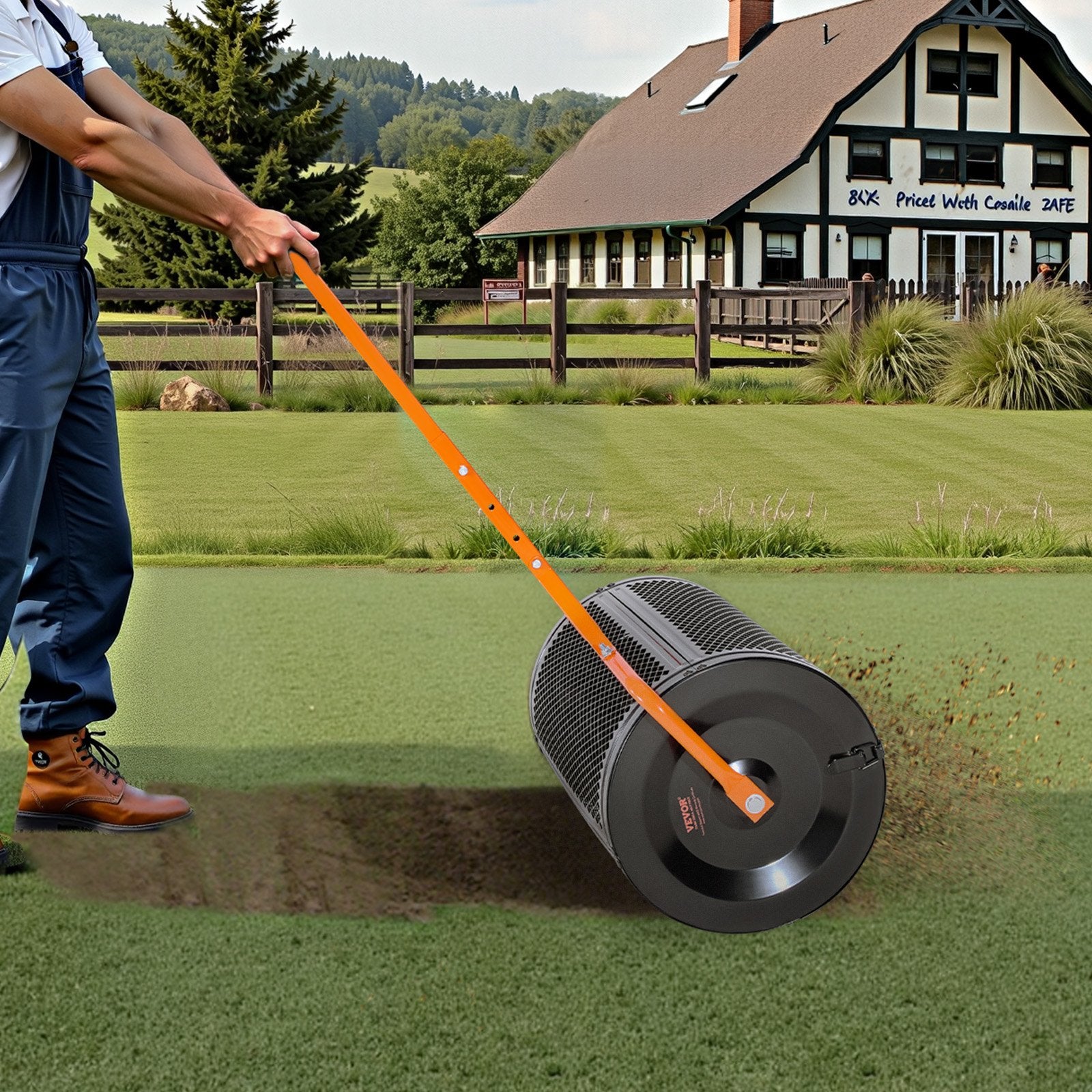 Compost Spreader, 24 in Wide Peat Moss Spreader with T Shaped Handle, 3 Heights Adjustable, Powder-Coated Steel Garden Peat Moss Roller, Heavy Duty Grass Seed Spreaders for Planting Seeding - Image 8