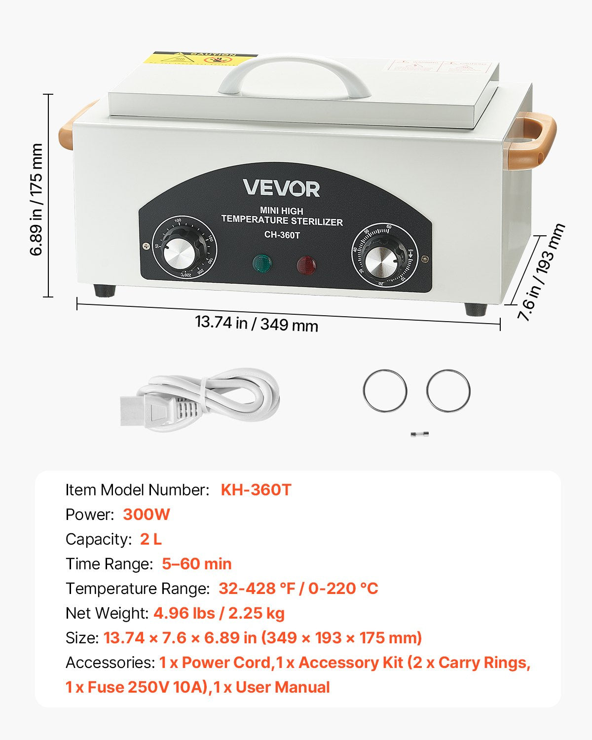 High Temperature Autoclave Machine, 2L, 300W High Temperature Cleaner Machine Box with Adjustable Temperature and Time, Dry Heat Cabinet Nail Tool Cleaner for Labs, Home, Nail and Beauty Salons - Image 7