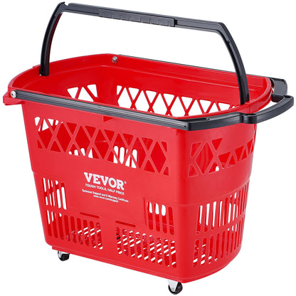 Shopping Baskets, 6PCS, 39L Shopping Carts with Handles, Plastic Rolling Shopping Basket with Wheels, Large Portable Shopping Basket Set for Supermarkets, Retail Stores, Grocery Shopping, Red - Image 9