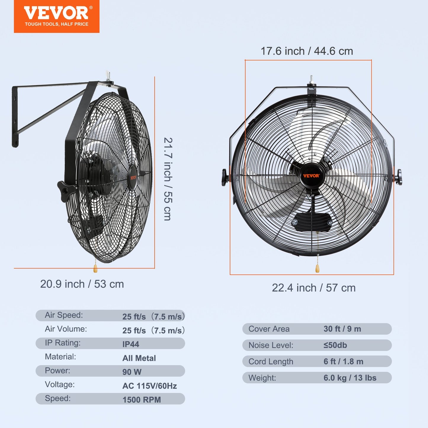Industrial Wall Mount Fan Waterproof Metal Fan 17.6'' 3 Speed Airflow - Image 7