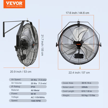 Industrial Wall Mount Fan Waterproof Metal Fan 17.6'' 3 Speed Airflow - Image 7