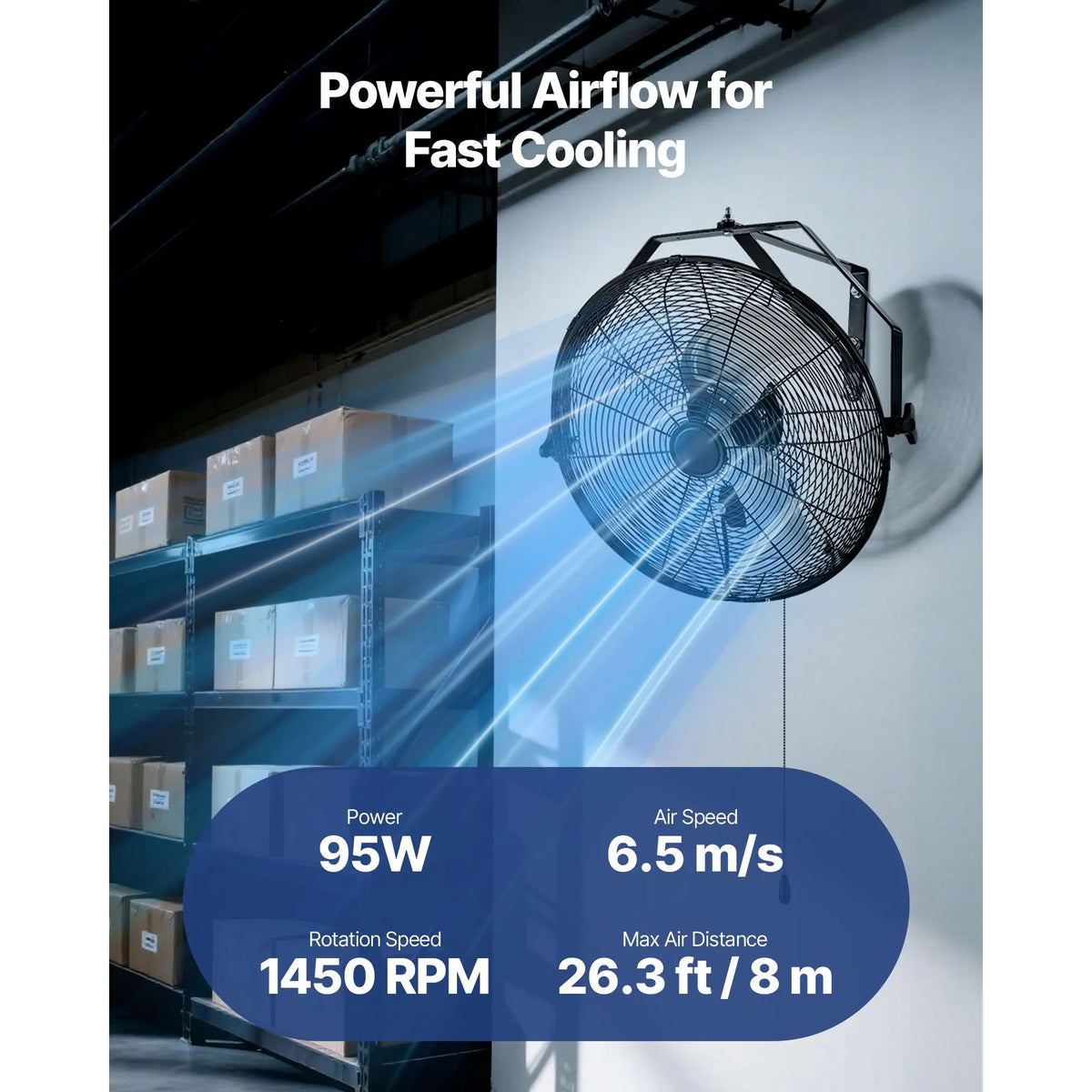 615mm Industrial Wall Mount Fan 3 Speed 4650 CFM for Garage Greenhouse - Image 2